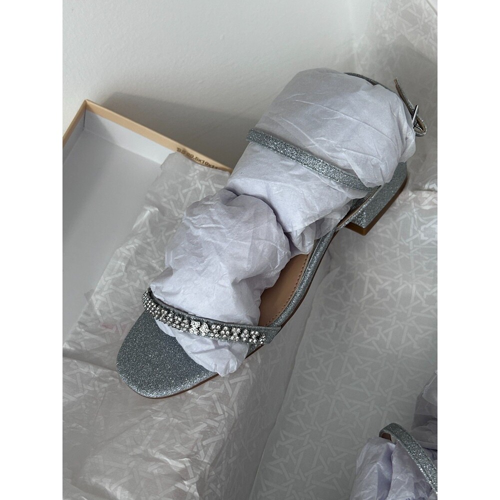 Jewel Badgley Mischka Aaliyah Block Heel Sandal SILVER SZ 7.5 - Picture 2 of 5